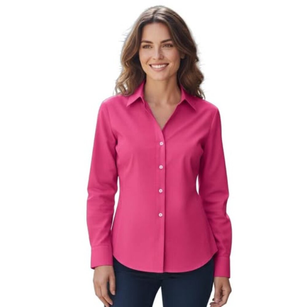 Talbots SZ 14 Petite. Collared button down shirt. Barbie Pink. NWT. Office Siren